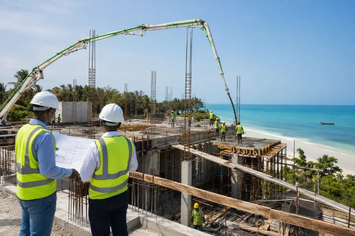Hotel Construction Progress Zanzibar Hotel construction progress showing concrete structure and site works in Zanzibar