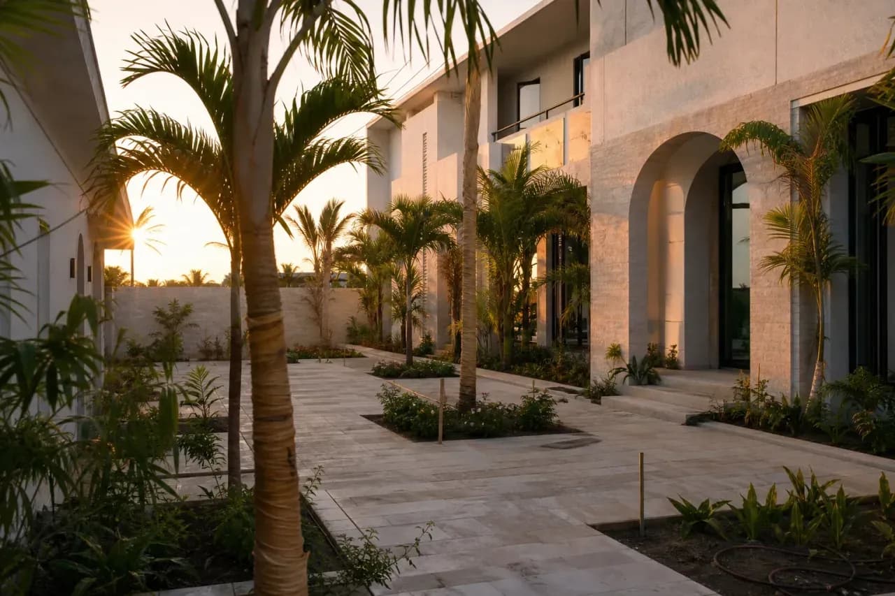 Courtyard landscaping and hardscape near completion