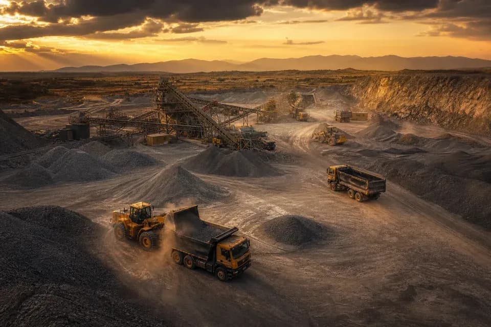 Loader tipping aggregate into truck