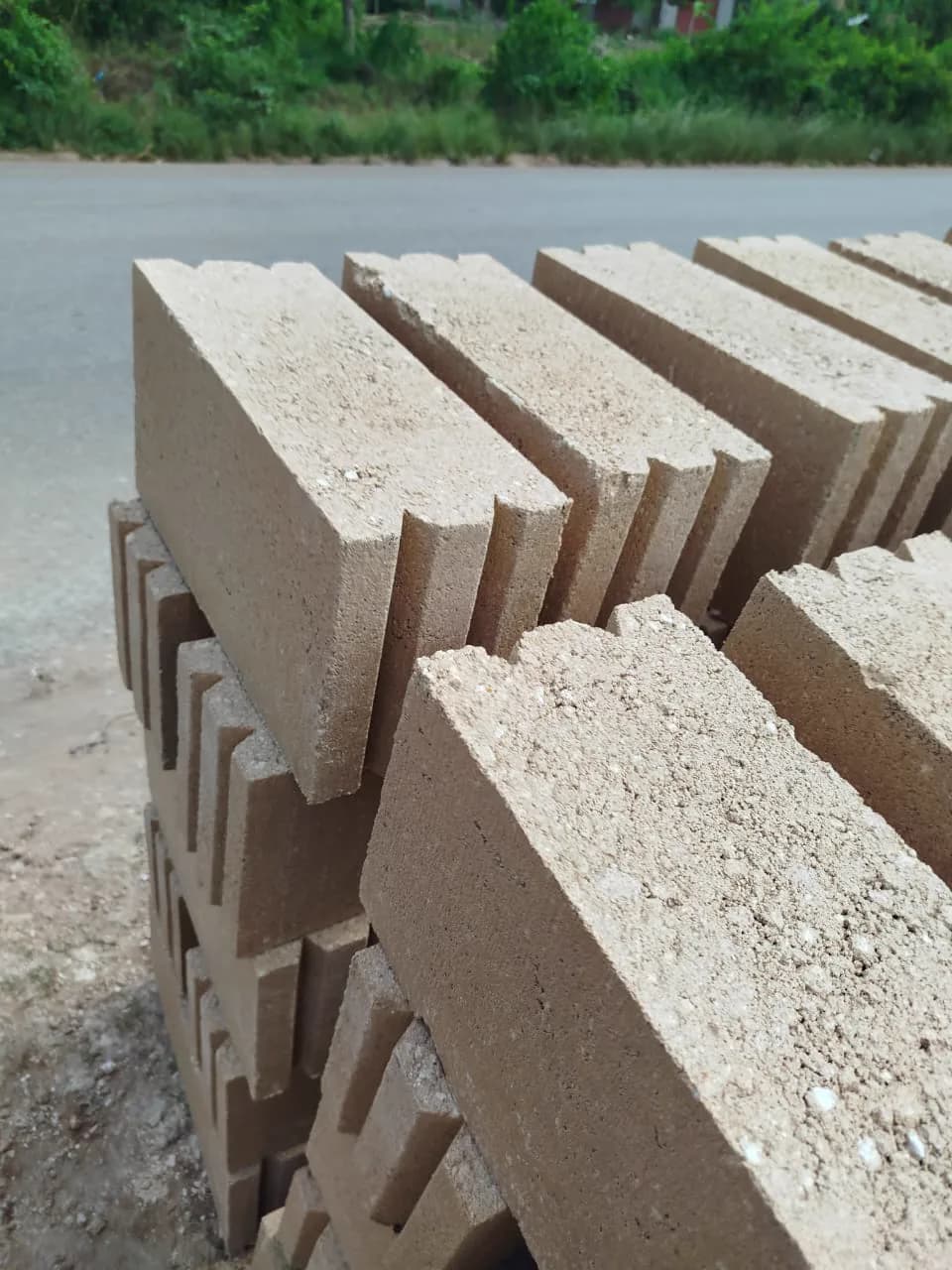 Concrete solid and hollow blocks stacked and ready for delivery in Zanzibar