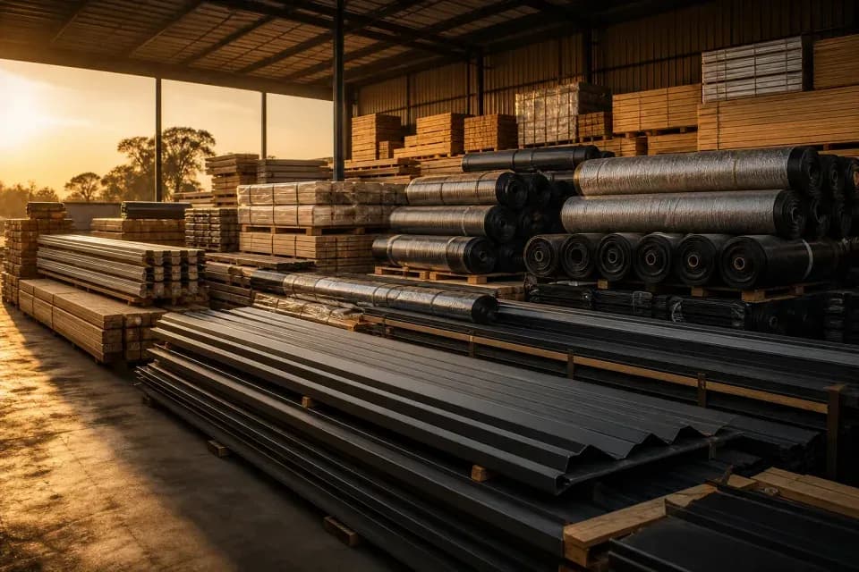 Roof sheet packs in outdoor yard
