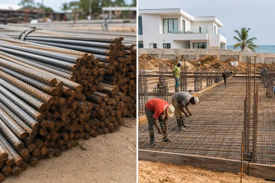 Steel stock and foundation work on site