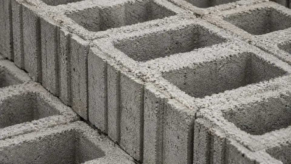 Hollow concrete blocks stacked on pallets for delivery