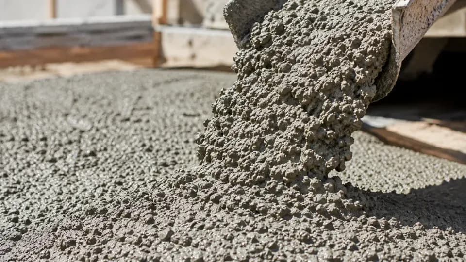 Ready mix concrete truck pouring at construction site