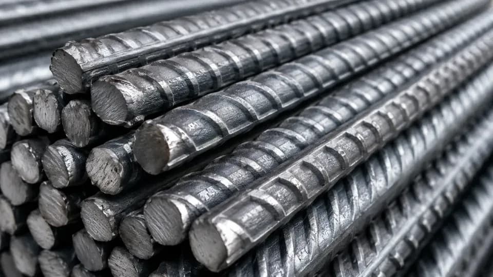 Bundled steel rebar at storage yard