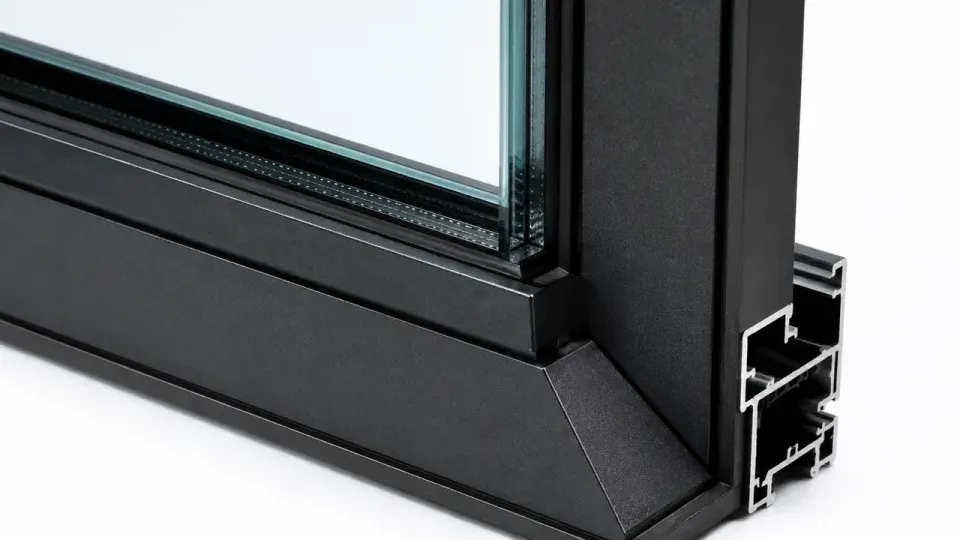 Aluminium window and door frames with architectural glass at a supplier yard