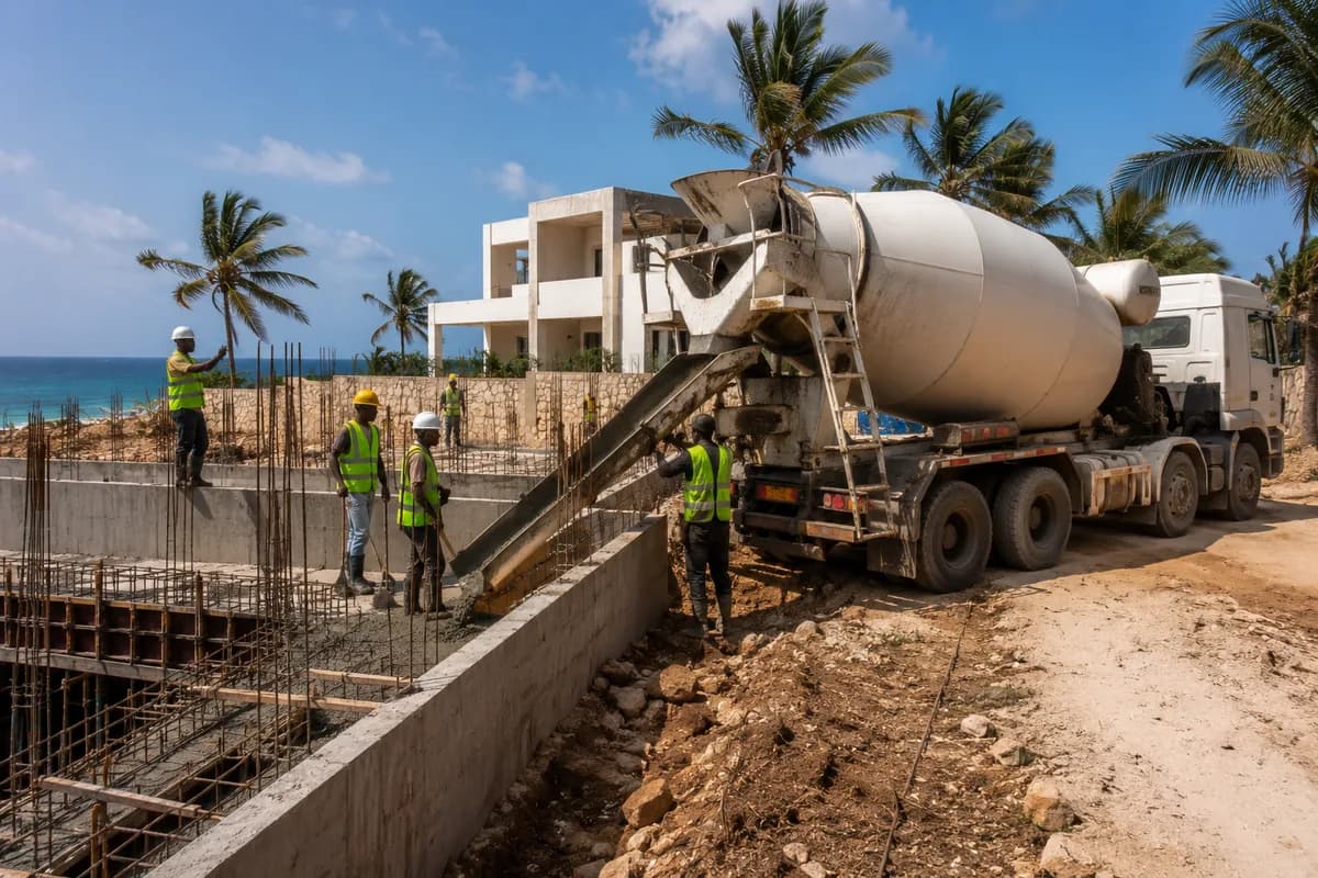 Hotel Construction Zanzibar Hotel construction site with concrete structural works underway in Zanzibar