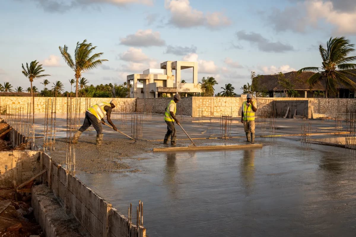 Villa Foundation Concrete Zanzibar Villa foundation and blockwork under construction with C25 concrete in Zanzibar