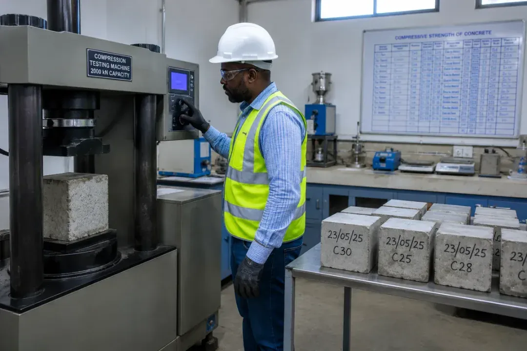 Concrete Cube Testing Zanzibar Concrete cube testing for compressive strength verification at a Zanzibar laboratory