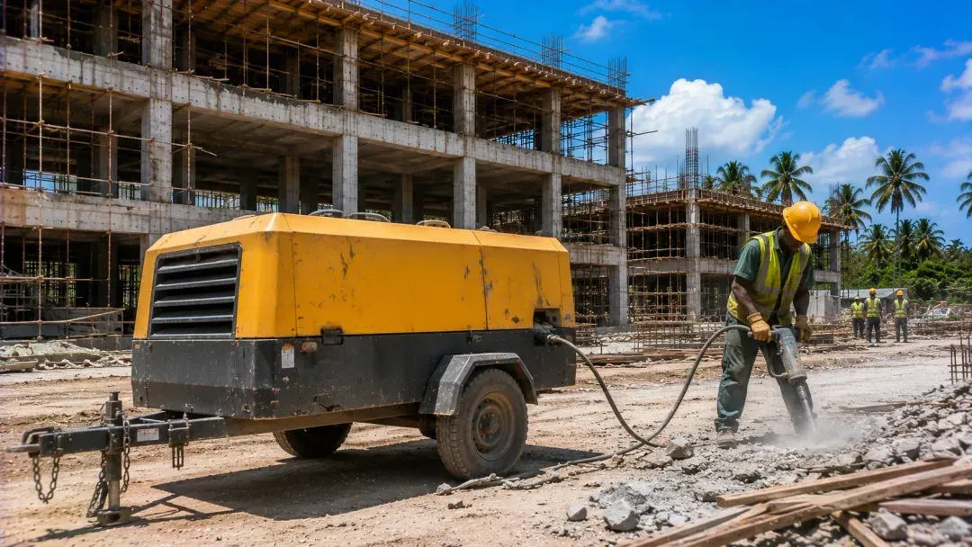 Air compressor on a Zanzibar construction site