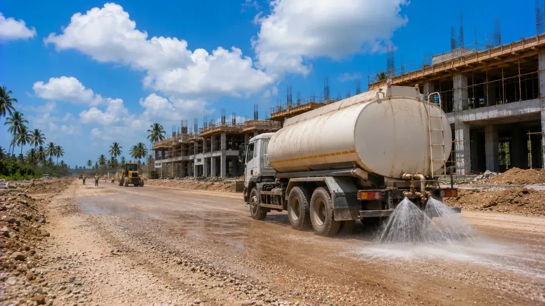 Water bowser on a Zanzibar construction site