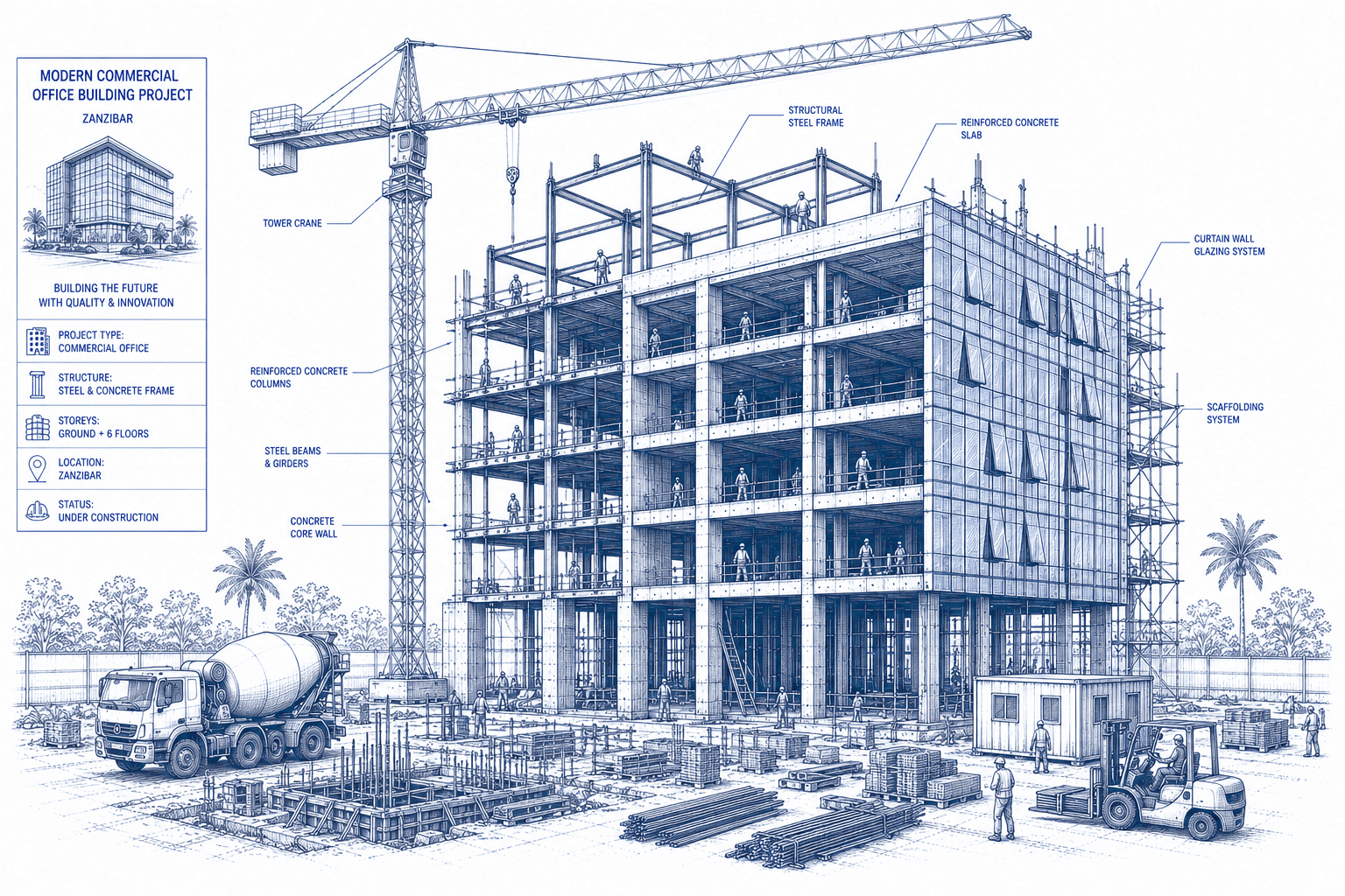 Commercial building construction in Zanzibar